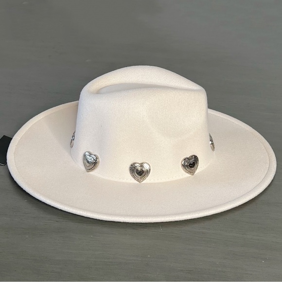 Winter White Rancher Rolled Pencil Wide Brim Teardrop 3D Silver Heart Band Hat main image 5